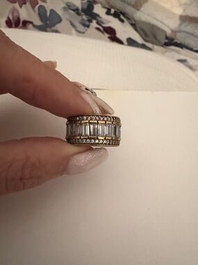 Sterling and Rose Gold Clear Crystal Wide Band Ring - Unbranded 4  1/2